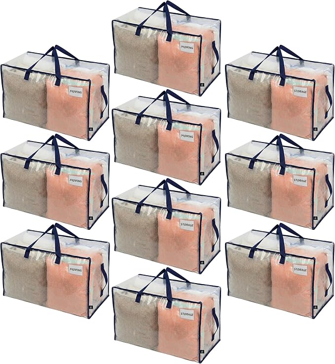 VENO 10 Pack Clear Extra Large Moving Bags & Storage Totes, Heavy Duty Organizer by Veno