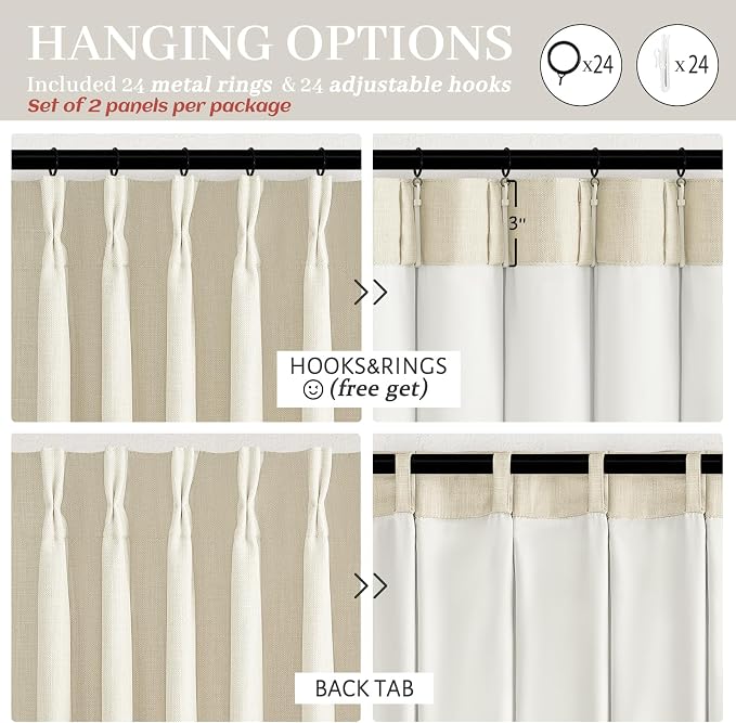 Extra Wide 70 Inch Cream Blackout Curtains 92 Inches Long - Image 8
