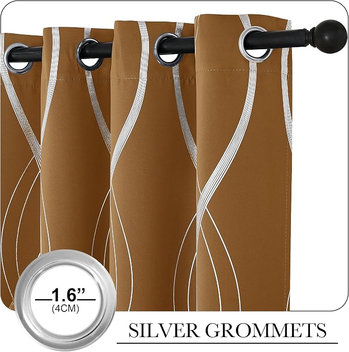 NICETOWN Blackout Gold Brown Kitchen Curtain 72 inch Long, Home Decoration Wave - Image 3