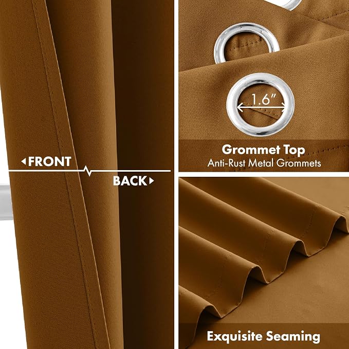 Short Brown Blackout Kitchen Curtain W40 x L45 Inch 2 Panels | Thermal Insulated - Image 3