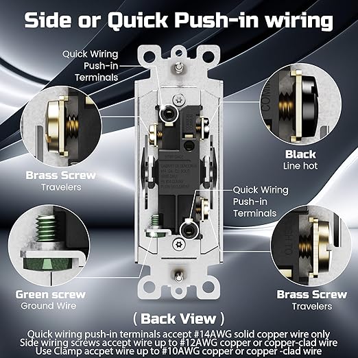 ThunderWay 3 Way Matte White Light Switch with Cover Plate, 15A 120/277 V Three Way Decorative Paddle Switches, Self-Grounding, Residential and Commercial Grade, UL Listed, 10 Pack