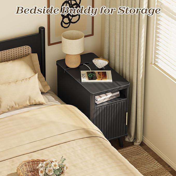 Huuger Narrow Nightstand with Charging Station, USB-C Port | Set of 2 Night - Image 7