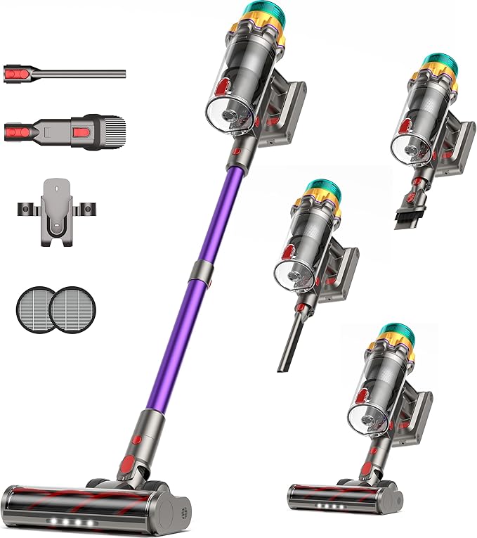 Cordless Vacuum Cleaner, 55KPA 650W 65Mins Extra-Large Dust Cup Cordless Stick Vacuum, Rechargeable Vacuum Cleaner with Self-Standing, Vacuum Cleaners for Home, Hardwood Floor, Carpet, Pet Hair