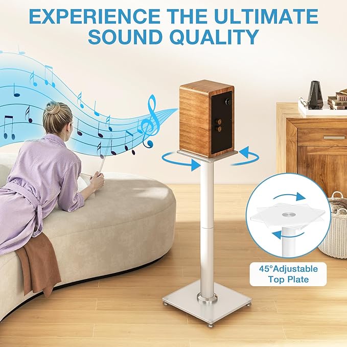 YOMT Universal Speaker Stands Pair for Surround Sound, 28 Inch Floor Speaker Stands with Cable Management Holds 22lbs Bookshelf Speaker Satellite Speaker, 1 Pair, White
