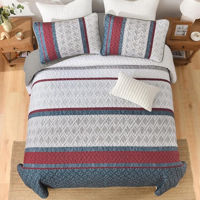 Dinjoy Boho Quilt Set King, Striped Bedspread King Size - Image 8