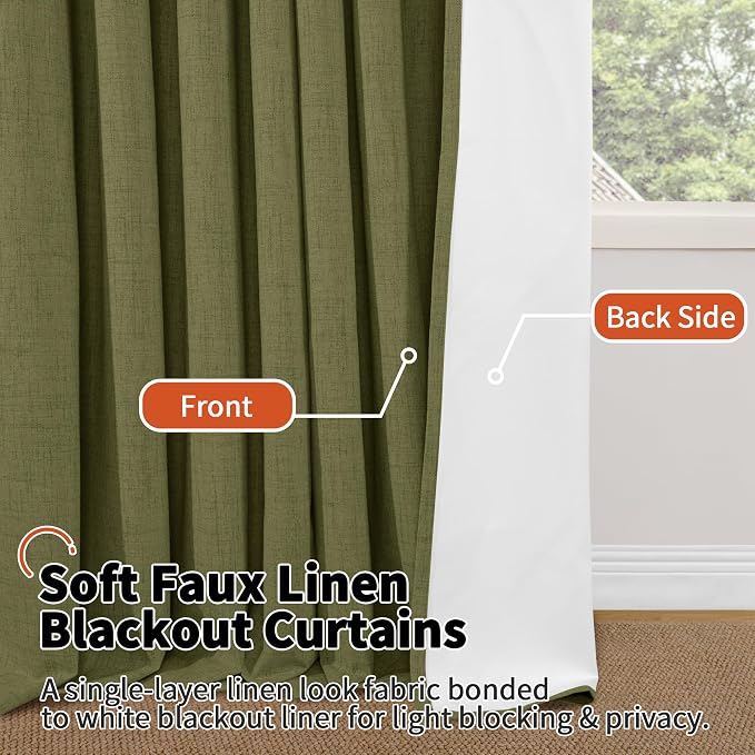 Olive Green Linen Blackout Curtains - Image 8