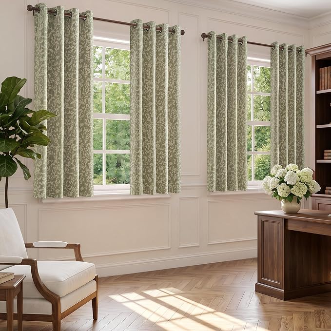 jinchan Sage Floral Blackout Curtians 72 Inch Vintage Grommet 2 Panels | Room - Image 7