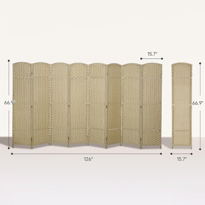 HOMCOM Room Divider 8 Panel Folding Privacy Screen 5.6' Tall Beige | - Image 7