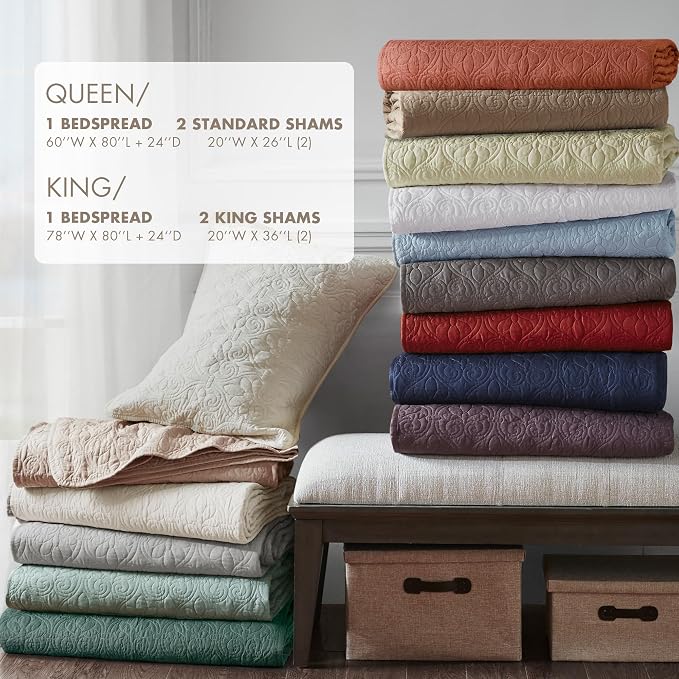 Madison Park Classic Traditional Damask Quilted Bedspread Set, All Season - Image 5