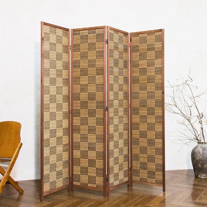 4 Panel Bamboo Room Divider, 5.6 ft Tall Double-Sided Folding Privacy Screen - Image 4