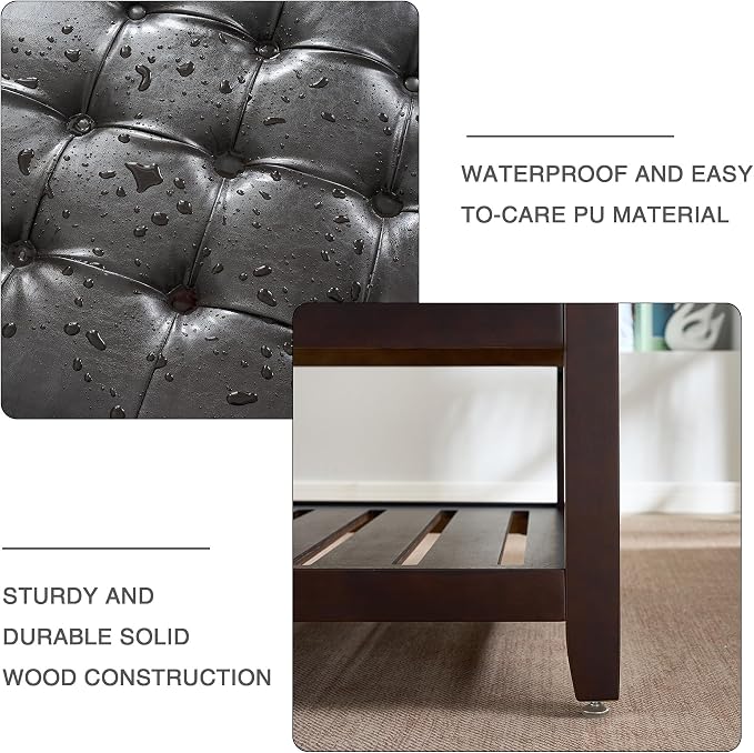 LOULENS 44'' PU Storage Bench, End of Bed Bench, Dark Brown | Solid Wood Frame - Image 5