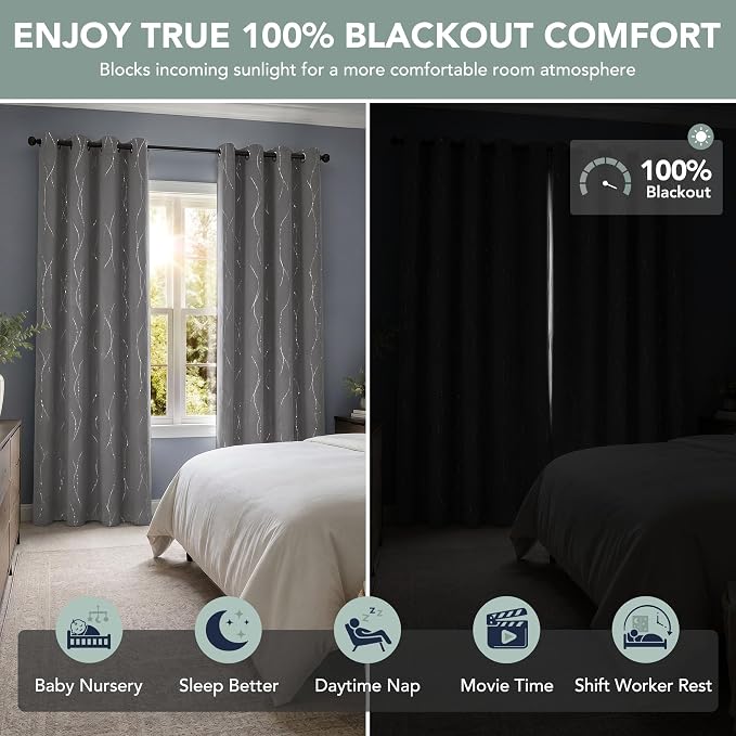 Deconovo 100% Blackout Living Room Curtains 95 Inches Long, Thermal Insulated - Image 2
