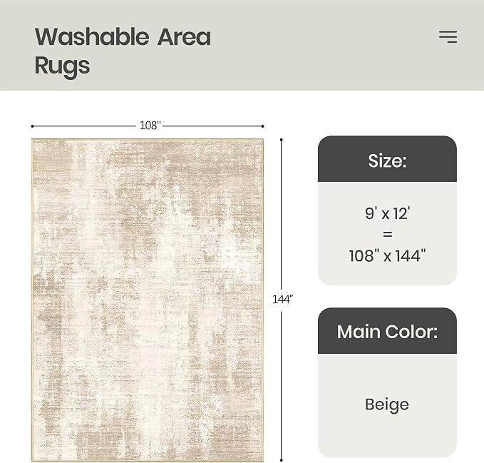 9x12 Area Rug Non Slip, Large Washable Rugs - Image 2