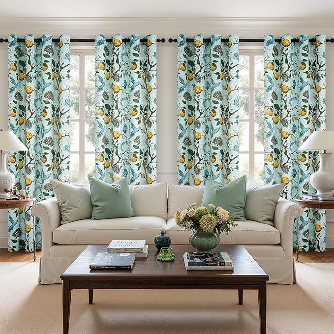 Topfinel 90 Inches Long Curtains Mint Green Whimsical Woodland Leaf Jungle - Image 3