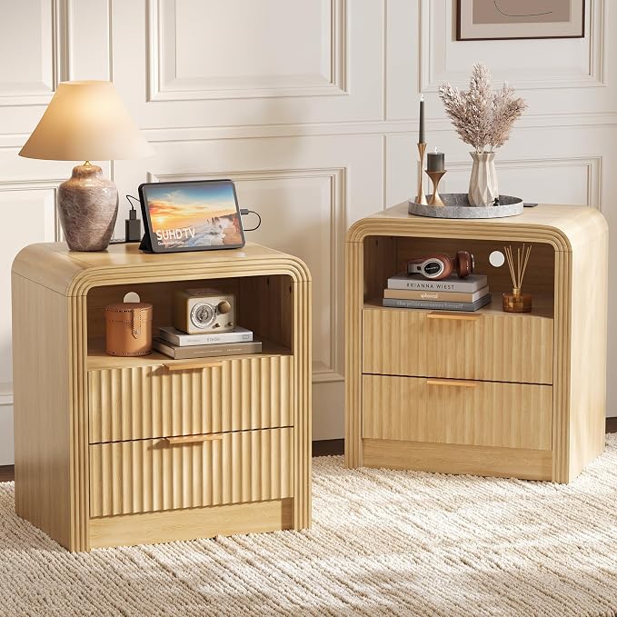 Decofy Fluted 2-Drawer Nightstand Set of 2 by Decofy