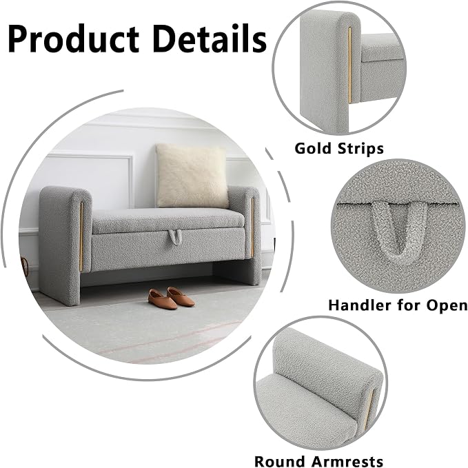 HRVEOCEI Upholstered Storage Bench - Image 3