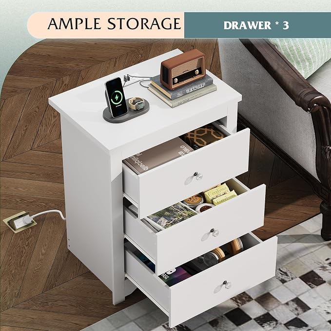 WLIVE Tall Nightstand with Charging Station, Wood Bedside Table, Power Outlets - Image 5