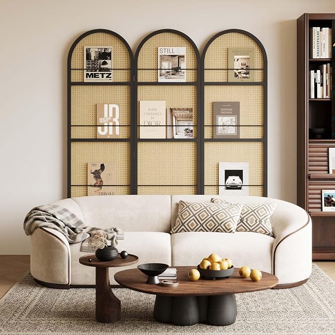 Rattan Room Divider with Built-in Bookshelf | Foldable Privacy Screen & - Image 7