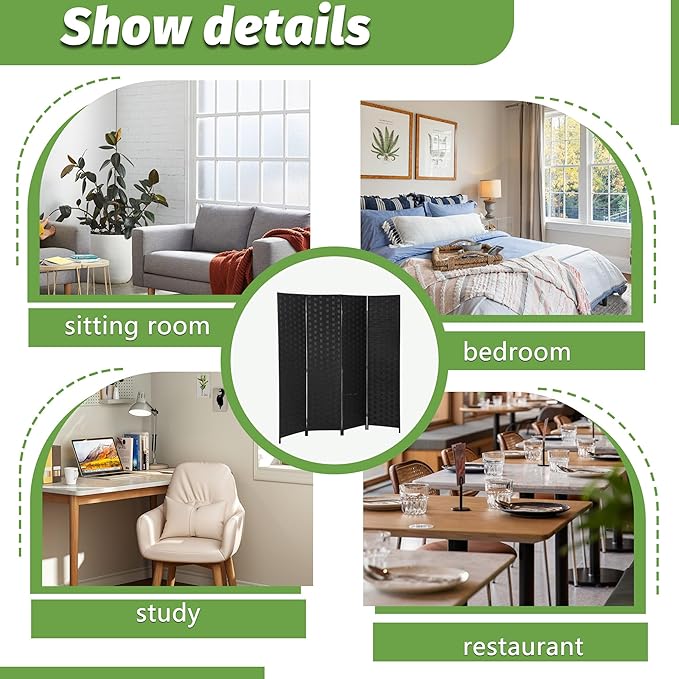 FDW Room Divider Wood Screen 4 Panel Folding Portable Partition Screens Wooden - Image 6
