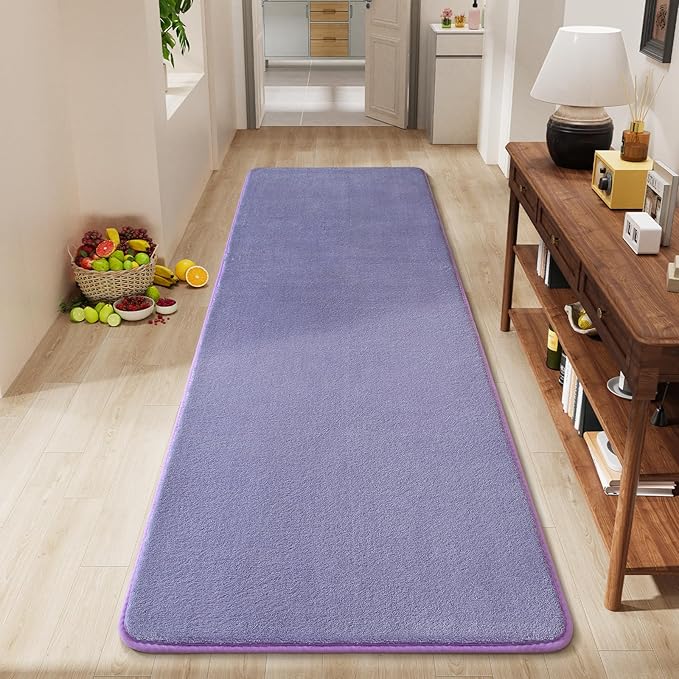 Modern Soft Hallway Runner Rug, 2x6 Feet Purple Washable Runner Rug | Fluffy by AmeareaDirect