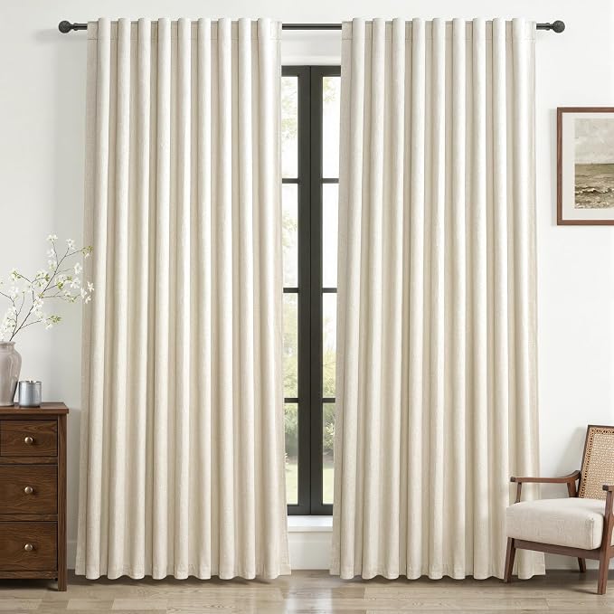 Cute Blackout Curtains 60 Inches Extra Wide Linen 108 Inch Length by QJMYDECO
