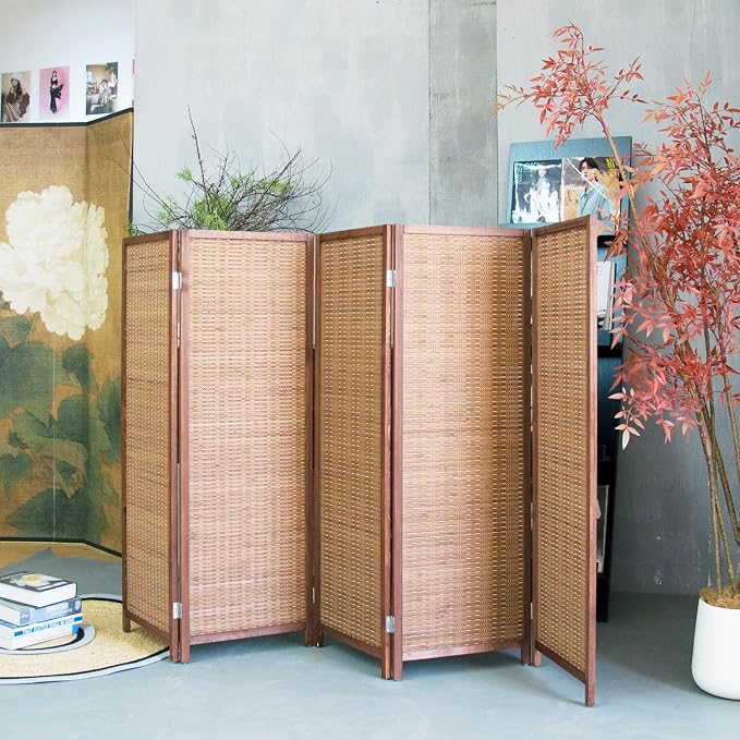 5 Panel Short Room Divider Screen, Small Bamboo Panel Divider - Image 4