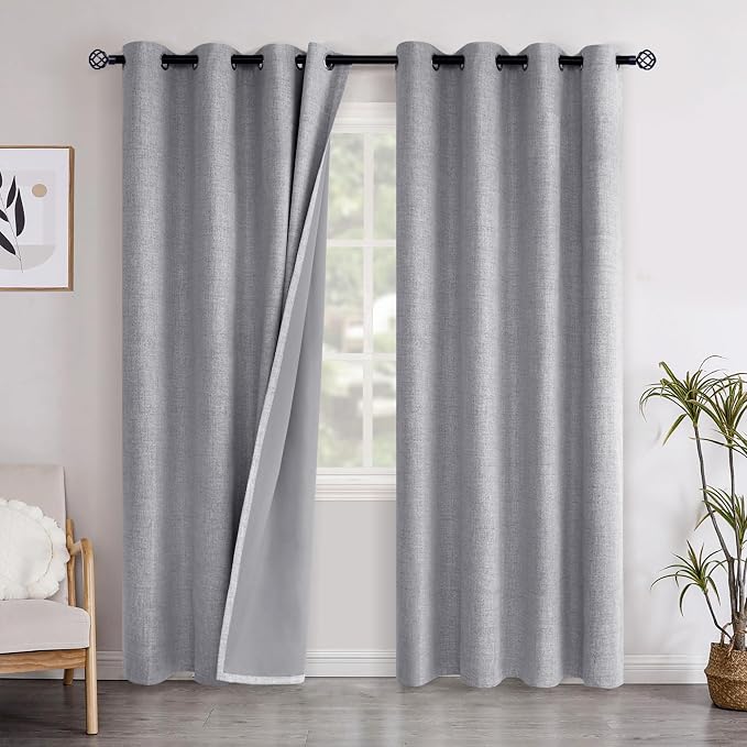 YoungsTex Grey Linen Blackout Curtains 80 Inches Long by YoungsTex