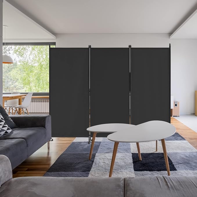 Spurgehom 3 Panel Rolling Room Divider, Folding Partition Privacy Screens | - Image 2