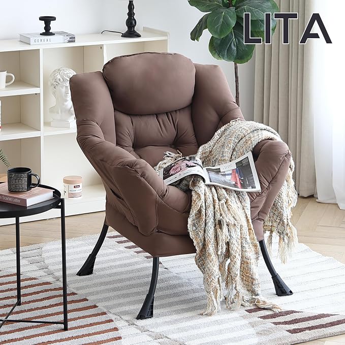 Lazy Chair with Ottoman, Comfy Accent Reading Chair, Dark Brown | Foldable - Image 6