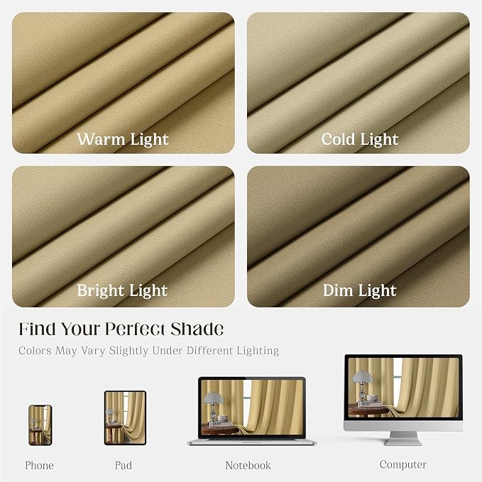 CUCRAF Beige Blackout Curtains 84 inch Length 2 Panels Set, Rod Pocket Room - Image 4