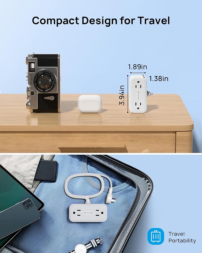 TROND 360° Rotating Flat Plug Power Strip 1.5ft, 4 Widely AC Outlets, Wall Mount - Image 6