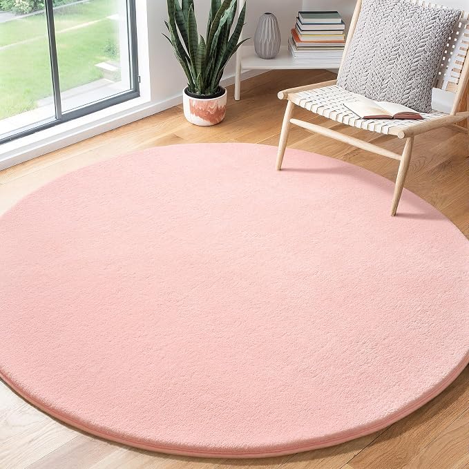 Pink Round Area Rug 4ft Washable Circle Rug - Image 7