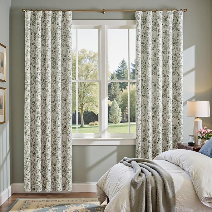 jinchan Green Floral Blackout Curtains 84 Inch Farmhouse Back Tab 2 Panels | - Image 6