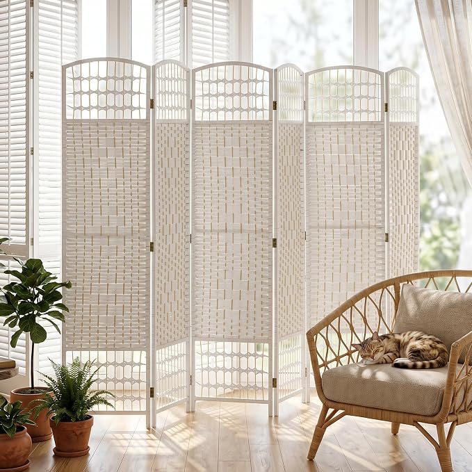 HOMCOM 6 Panel Room Divider, Folding Privacy Screen, Wave Fiber Freestanding - Image 8