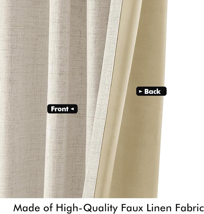 MIULEE 100% Blackout Linen Curtains 42 x 72 Inch Linen Beige 2 Panels | Thermal - Image 6