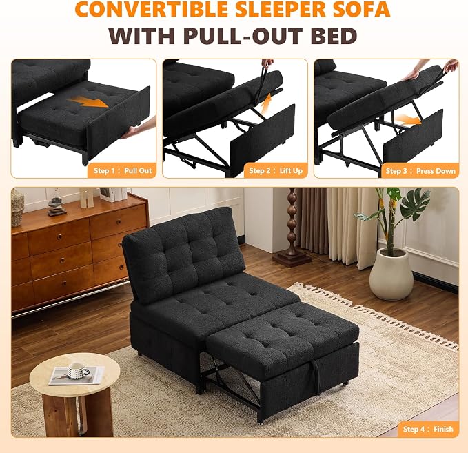 VINGLI Convertible Sofa Bed Tufted Teddy Fleece Sleeper Chair Bed Couch Armless - Image 6