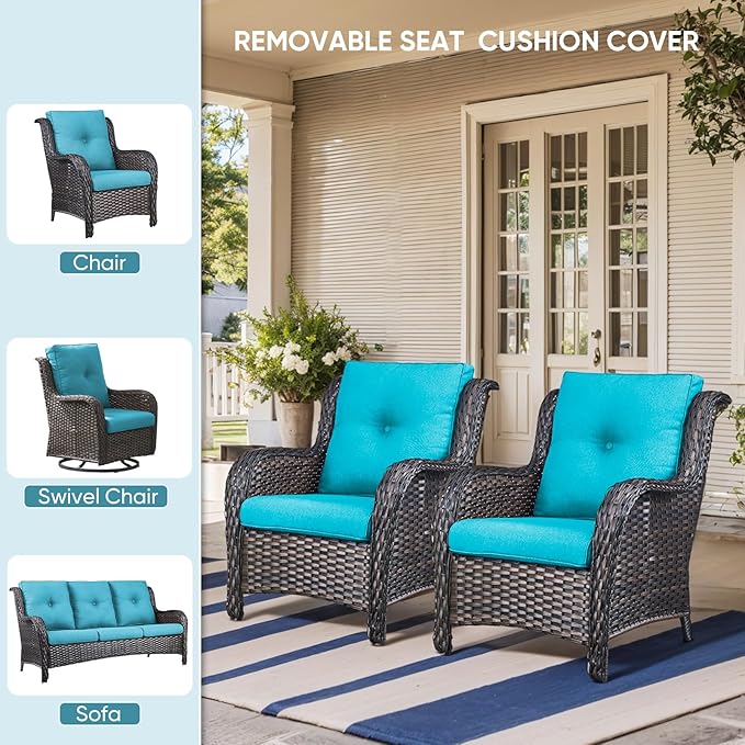 10-Piece Outdoor Patio Cushion Set - Fade & Water Resistant with Removable Olefin Cover, 22x24x4 Inch Memory Foam Cushions for Wicker Sectional Sofa – Teal/Buckle