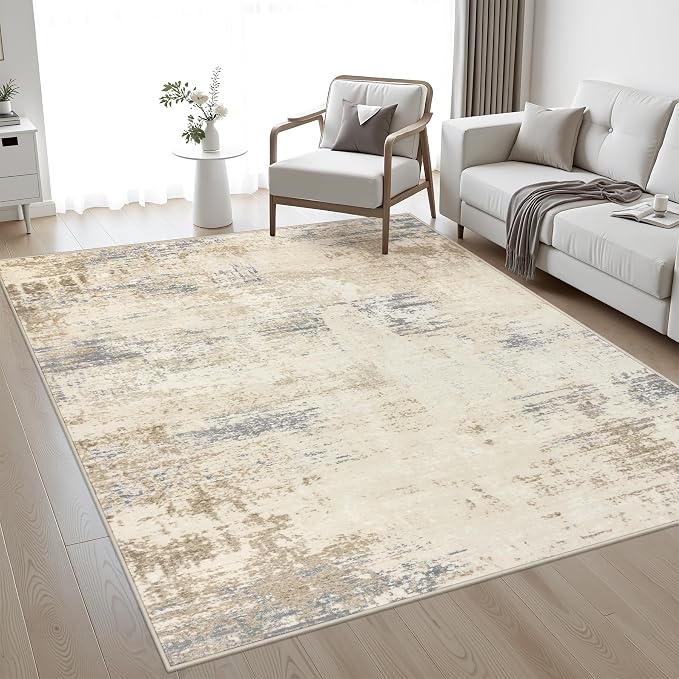 5x7 Area Rug Living Room: Modern Washable Soft Carpet Beige Brown | by FXRHLP