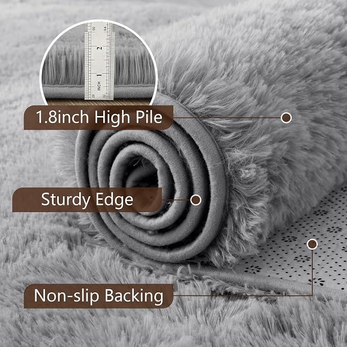 5x7 Grey Fluffy Soft Area Rug Non-Slip - Image 6