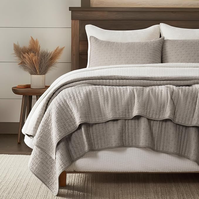 100% Cotton Cross Stitch 3-Piece Quilt Set, Taupe | 100% Cotton, Elegant Cross - Image 8