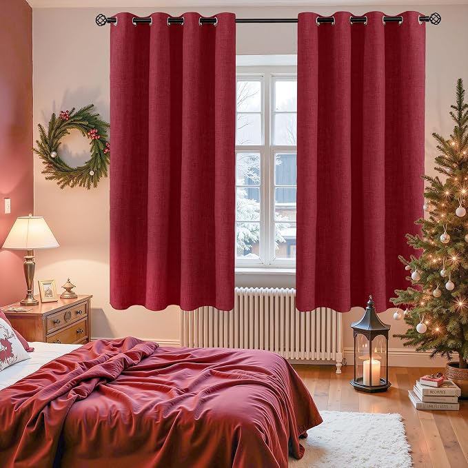 YoungsTex Burgundy Linen Blackout Curtains - Image 4