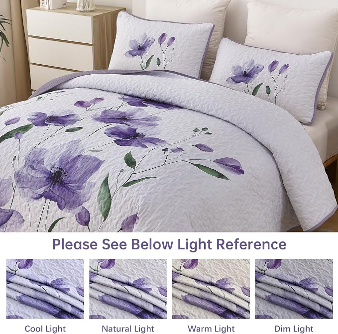 Mybedsoul King Size Quilt Set Purple, Reversible Polyester Coverlet Set - Image 7