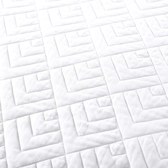 EXQ Home King Size Quilt Set Squares Pattern Bedding Set Lightweight White | - Image 6