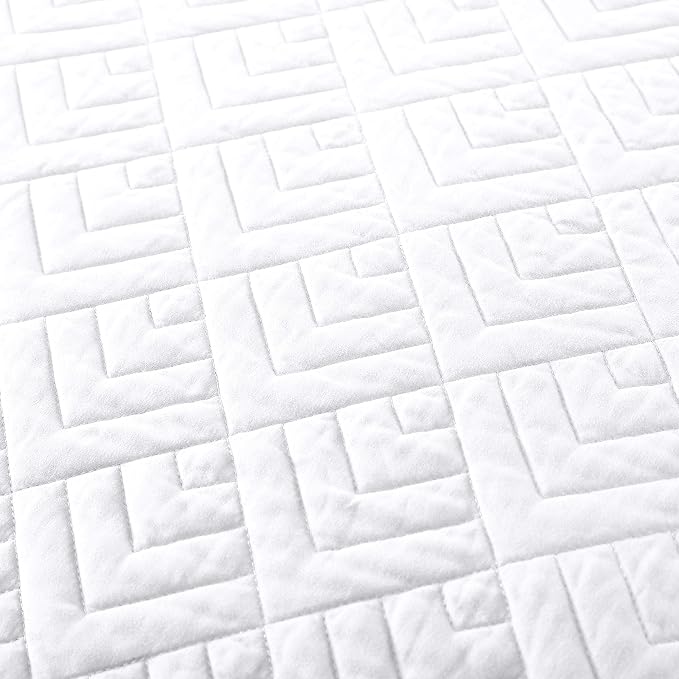 EXQ Home Quilt Set Queen Size Summer Squares Pattern White Bedspread | Bedding - Image 6