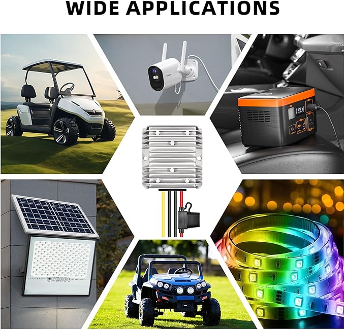 ikkwmei DC-DC Professional 48V 36V to 12V Voltage Regulator, 240W 20A for Golf Cart Converter, Waterproof DC Convert Regulator Transformer with Fuse
