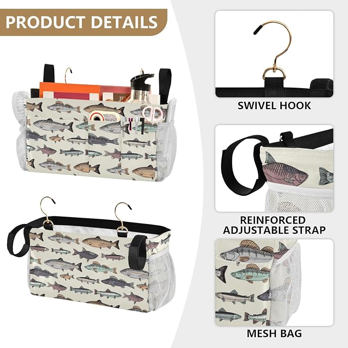 Fish Vintage tag8 Bedside Caddy Storage Bag Bedside Organizer - Image 5