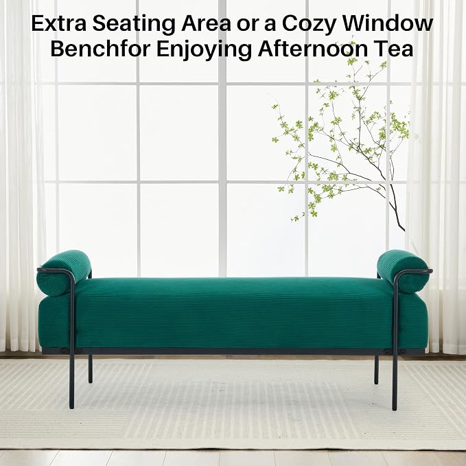 SOFTHION 61.2" End of Bed Bench, Corduroy Upholstered Entryway Bench, Footrest - Image 7