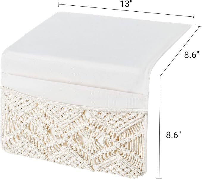 Mkono Macrame Bedside Caddy, Boho Bed Storage Organizer, 4 Pockets Ivory | Dorm - Image 6