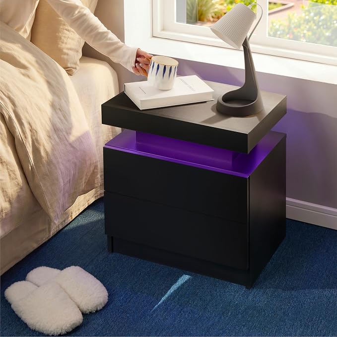 Black Modern LED Nightstand Set of 2 - Image 6