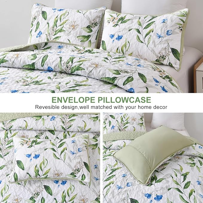 Anibedding Queen Quilt Set, Floral Botanical Bedspread - Image 4